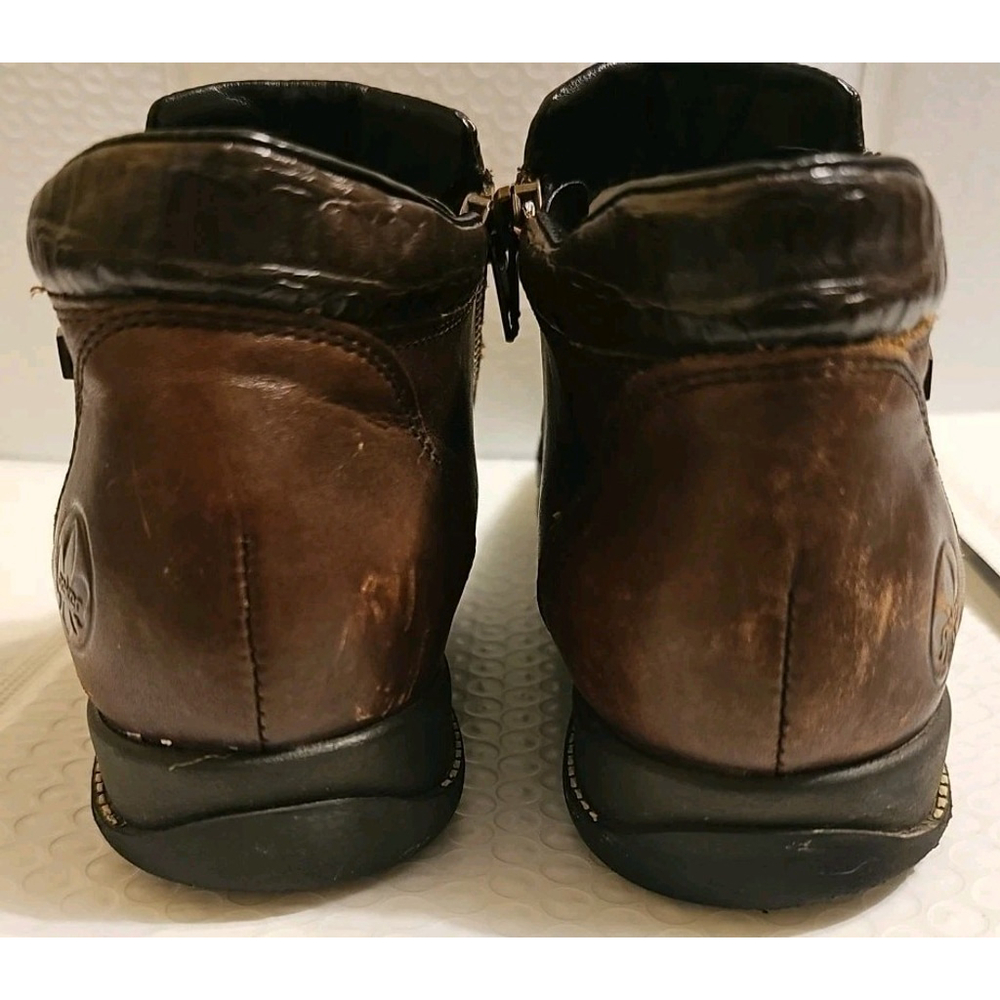 Rieker Brown Leather Ankle Boots Double Side Zip Size EU 38 Floral Etching - Picture 9 of 14